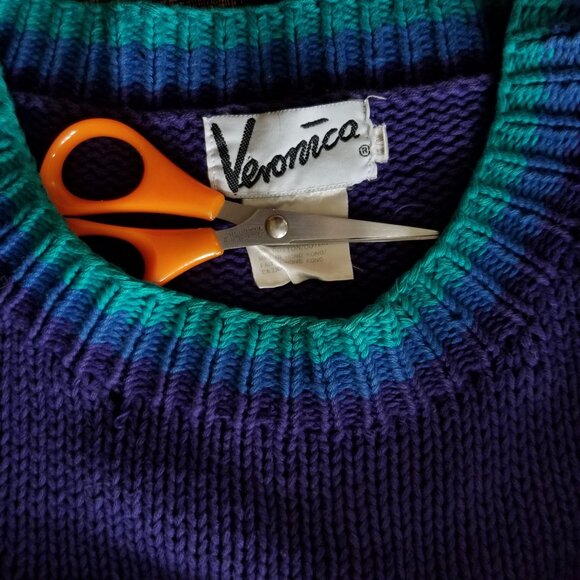 Rare, vintage 80s, 3-D, thick cotton, handmade sweater, M, flowers/geometric - Picture 8 of 11